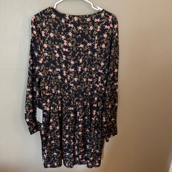NWT CHARLES HENRY Navy Blue Floral Mini Dress Size XL Long Sleeve Cocktail - Picture 6 of 6